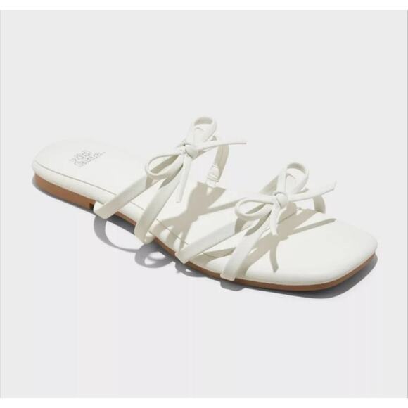 Wild Fable Kristen Bow Flat Sandals White Size 11 - Picture 1 of 16